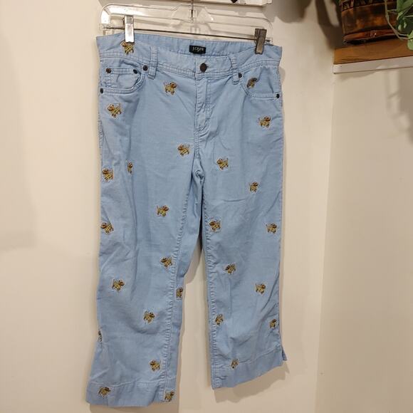 J. Crew Factory ‘Favorite Fit’ Embroidered Yorkie Corduroy Capris in Blue Size 2 - Picture 1 of 8
